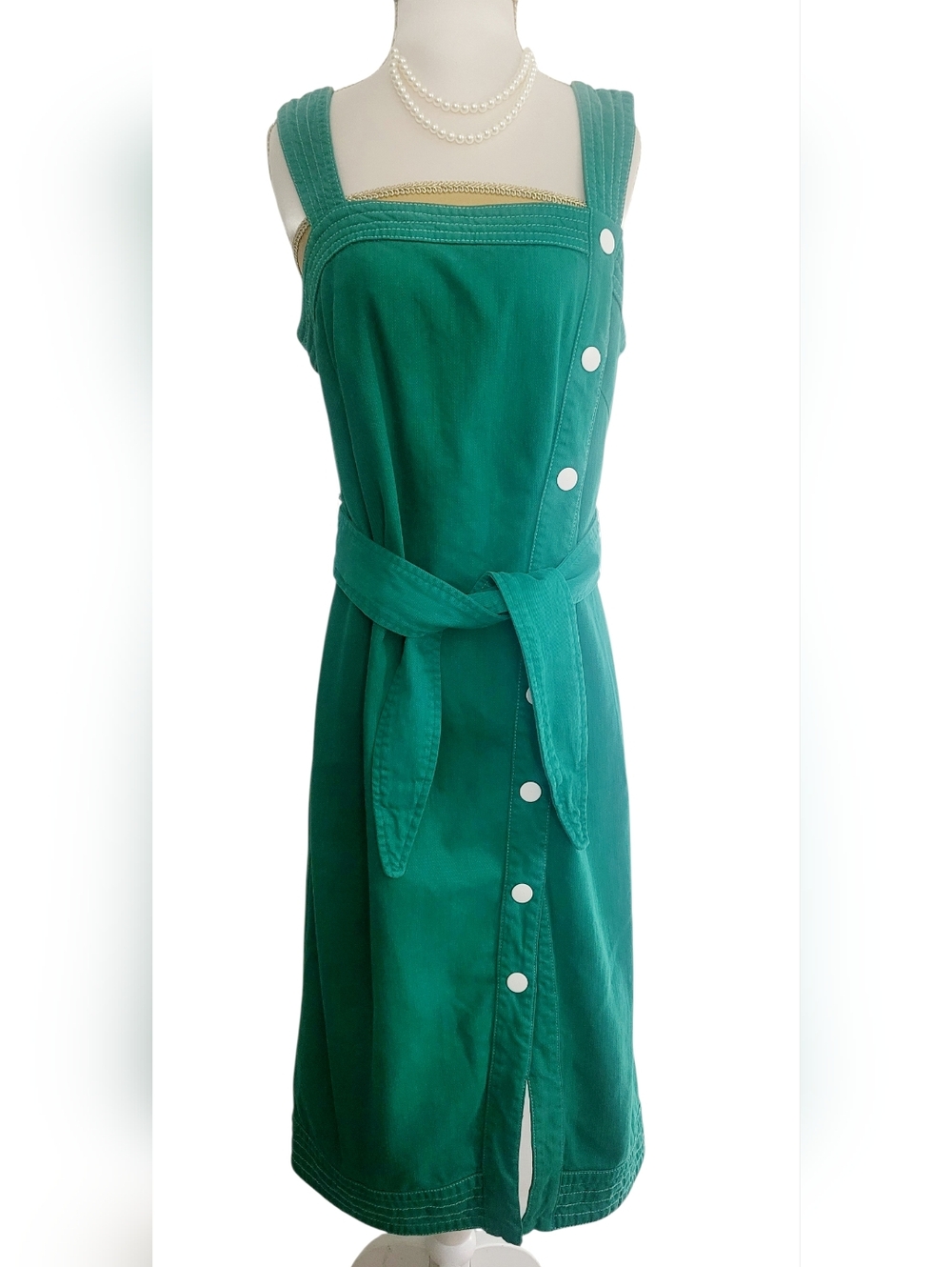 Anthropologie Maeve Elizabeth Button-Front Green Sleeveless Midi Dress